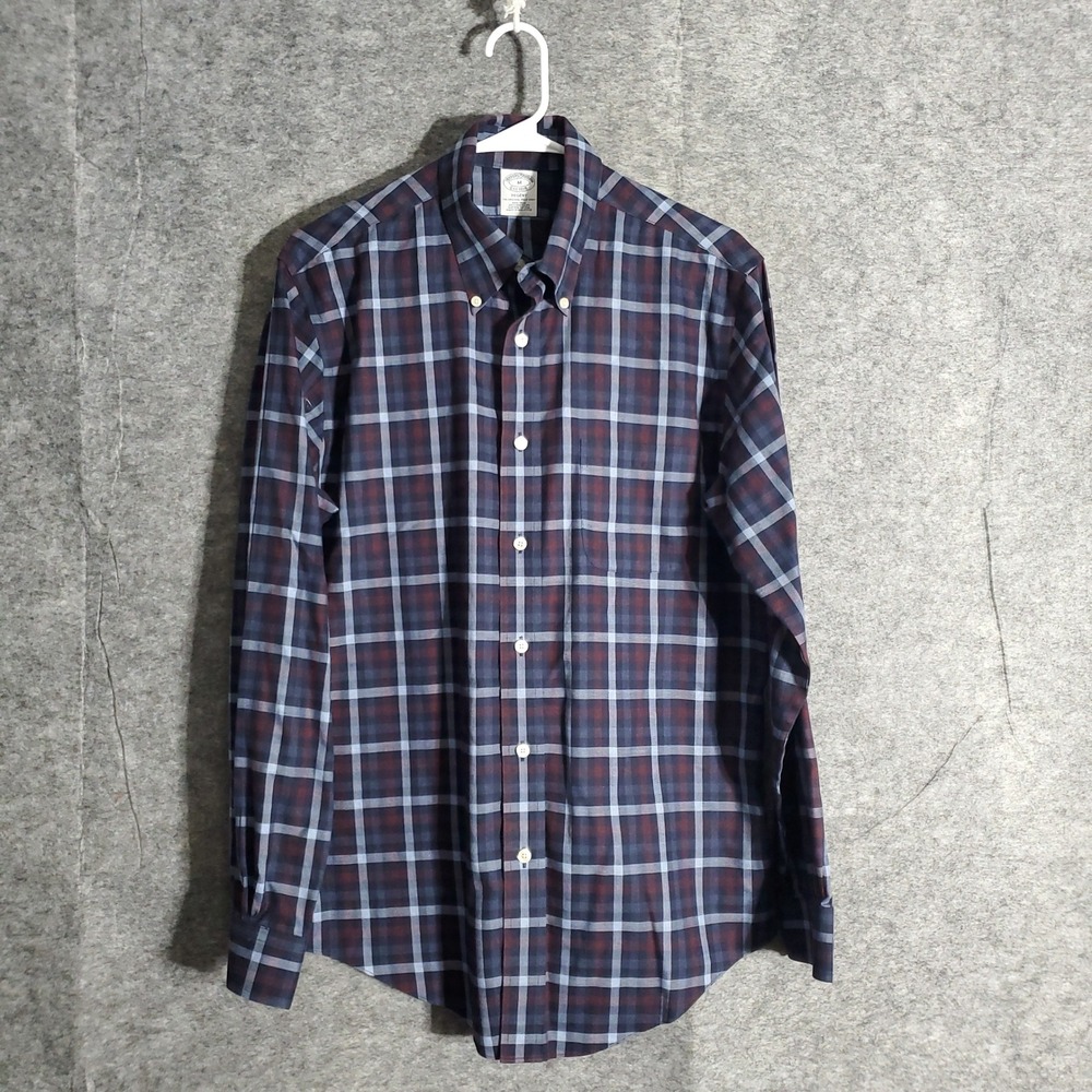 Brooks Brothers Regent Button Down Shirt Mens Medium Plaid Non Iron Classic Wear